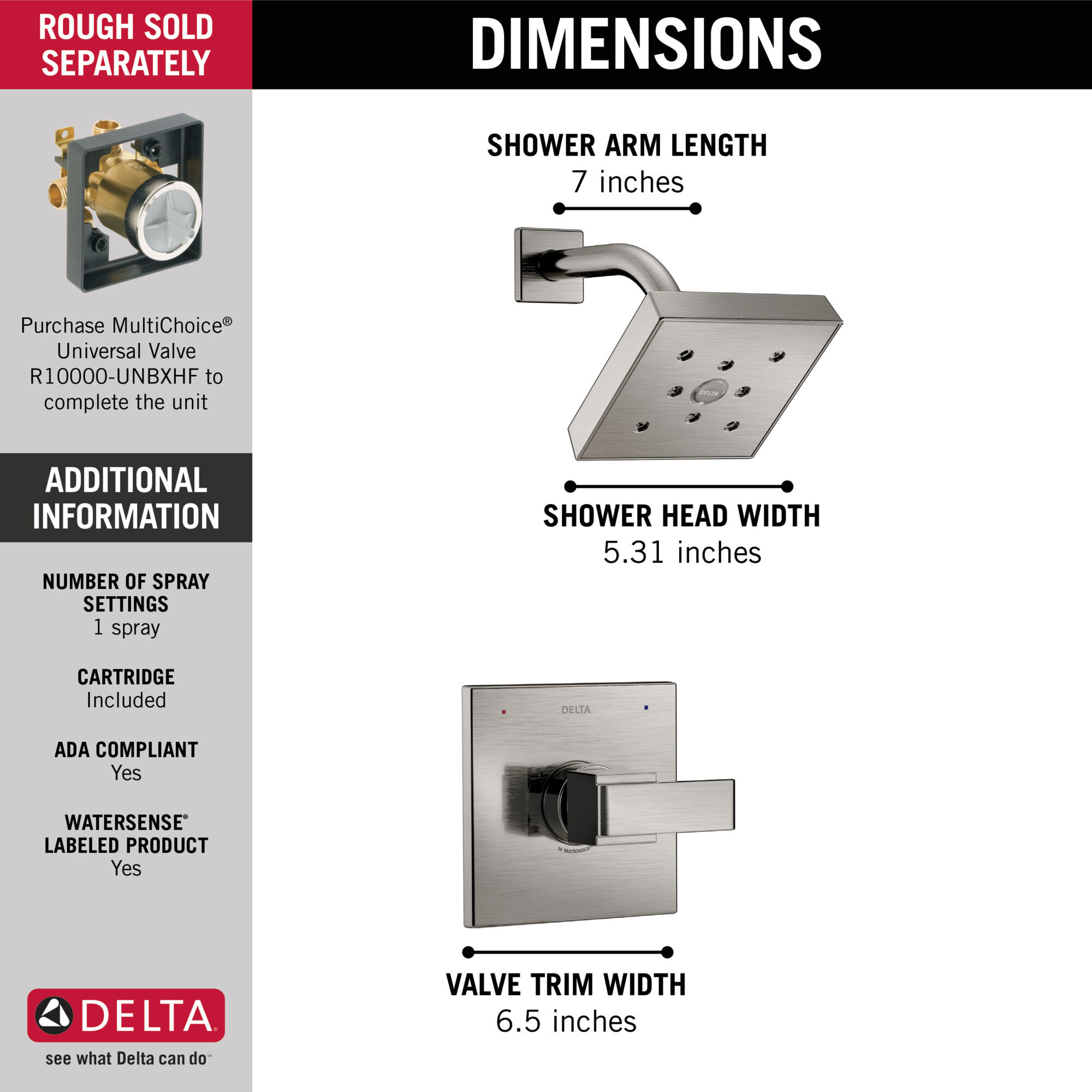 T14267-SS Накладка для душа Monitor® 14 серии H2Okinetic® Delta Faucet Ara Нержавеющая сталь - Вид №2