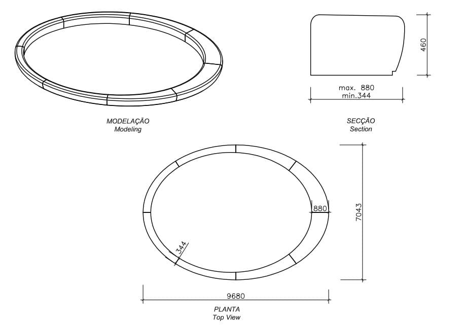 Изогнутая бетонная скамья без спинки amop продолговатый ARCH-00039720 - Вид №2