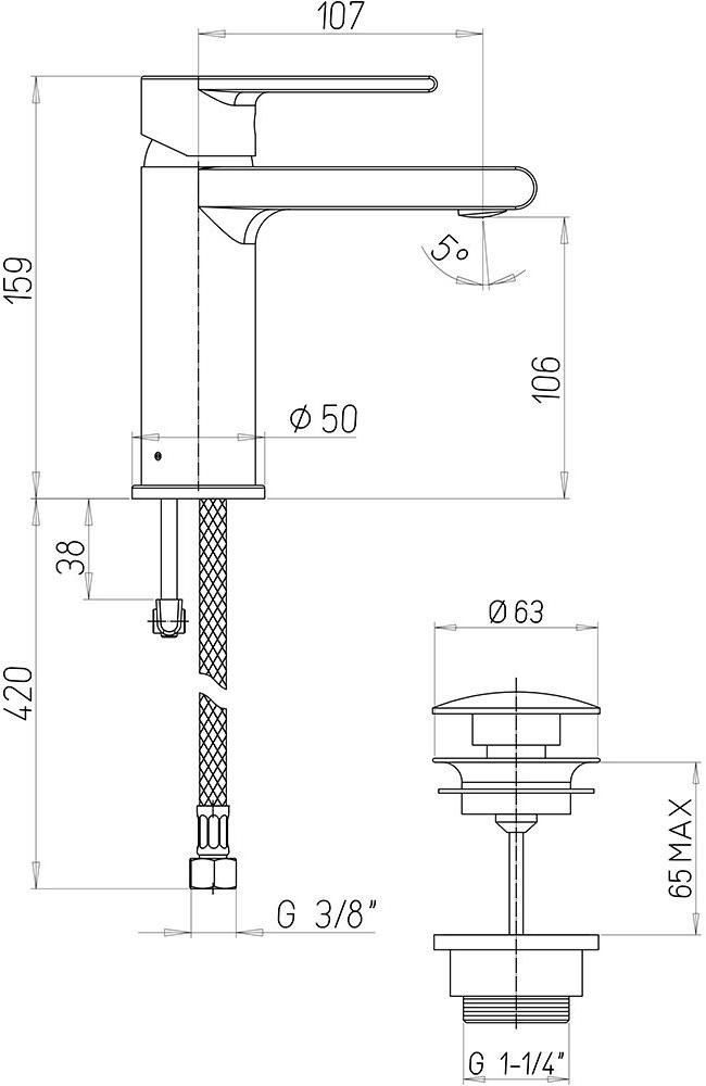 Paini Ghibli 44CR211EFXTSR смеситель для раковины с донным клапаном - Вид №3