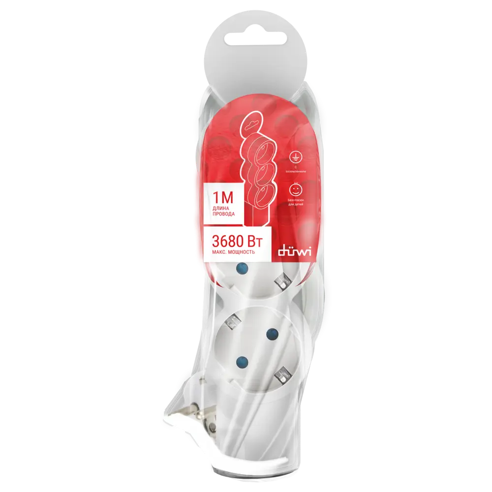 Удлинитель бытовой Duwi 32076 3 розетки с заземлением 3x1 мм 1 м цвет белый STLM-2059511 - Вид №1