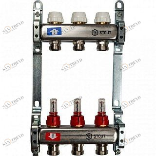 Коллектор из нержавеющей стали на 3 вых. с расходомерами STOUT SMS0917000003