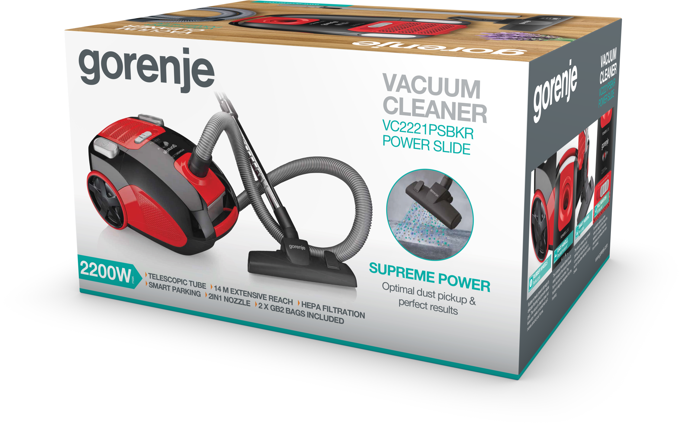 VC2221PSBKR Пылесос мешковый / пылесос мешковый 2200вт, черный/красный Gorenje Santreyd  - Вид №5