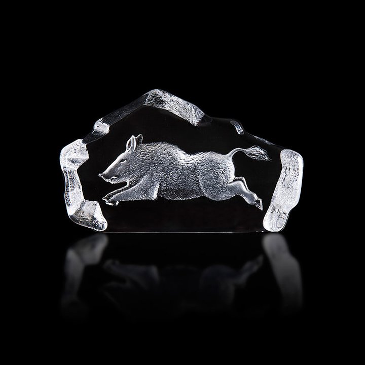 34278 Скульптура из прозрачного хрусталя "Дикий кабан", 150/90 мм. Maleras 