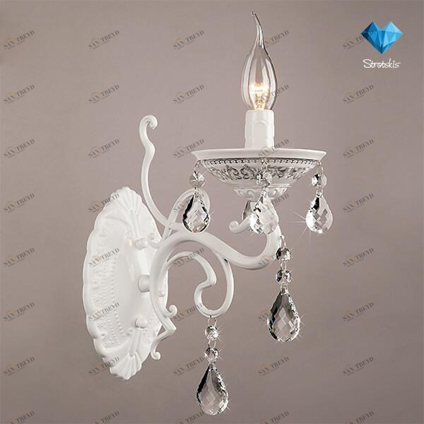 Бра металлическое с хрустальными подвесками белое Bogates 701/1 BOGATES СВЕЧА 00-3927981 Белый 