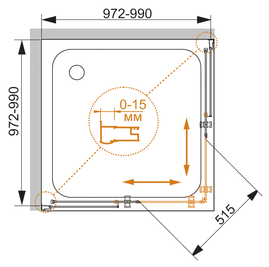 Душевой уголок CEZARES PRATICO-A-2-100-C-Cr - Вид №7