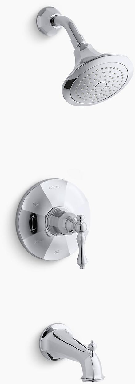 KOHLER Kelston Rite-Temp для ванны и клапана душа с рычажной ручкой, изливом и насадкой для душа 2,5 галлона в минуту K-TS13492-4-CP  - Вид №1