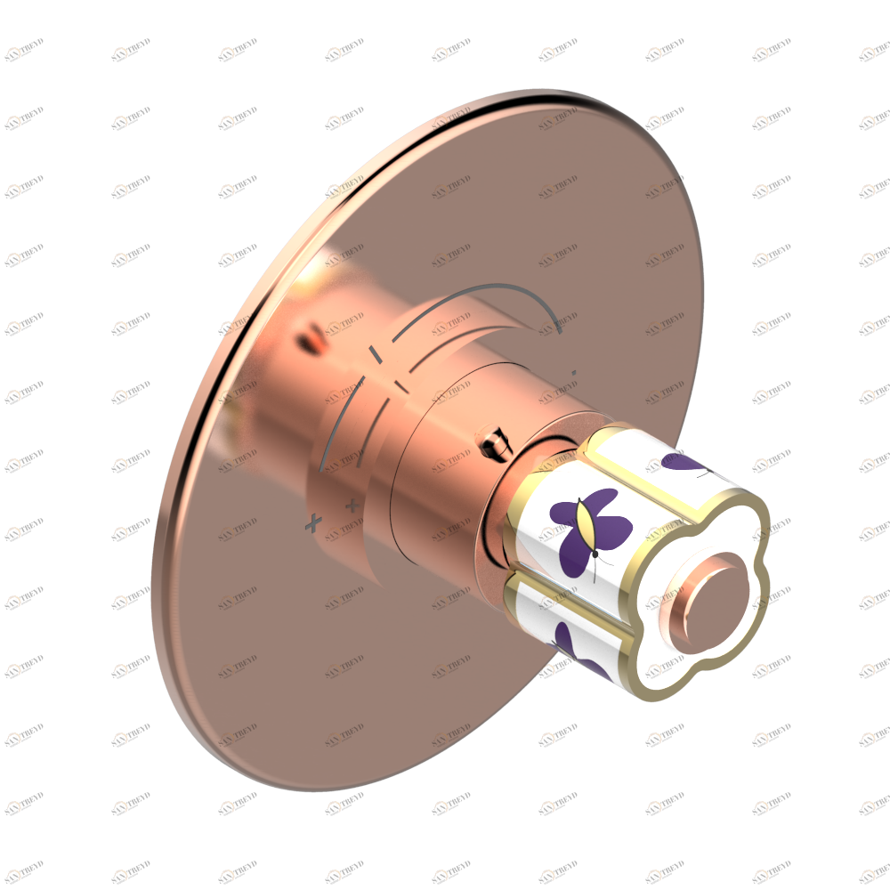 A7D-5100BR Ручка регулировки с круглой накладкой для термостата THG, арт.5100A 1/2" и 5200A 3/4" (термостаты см. на стр. 451) Thg-paris Capucine фиолетовый с золотым декором Розовое золото A7D 5100BR CAT.F