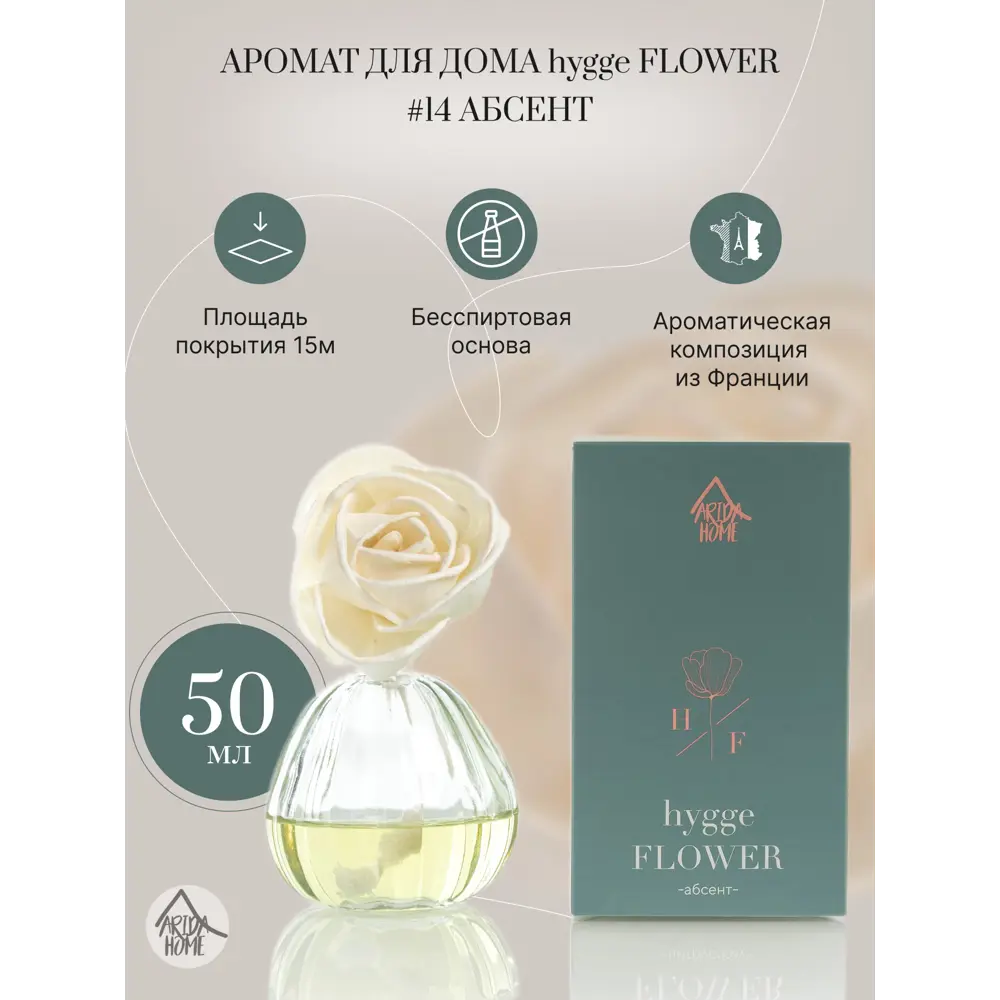 Ароматический диффузор Arida Home Hyggeflower 14 Абсент 50 мл 89353738 STLM-2043281  - Вид №1