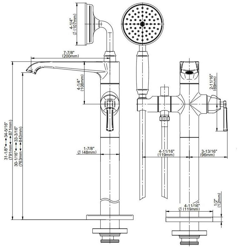 GRAFF Смеситель для ванны напольный с ручным душем Finezza 5187000/5187100 - Вид №5