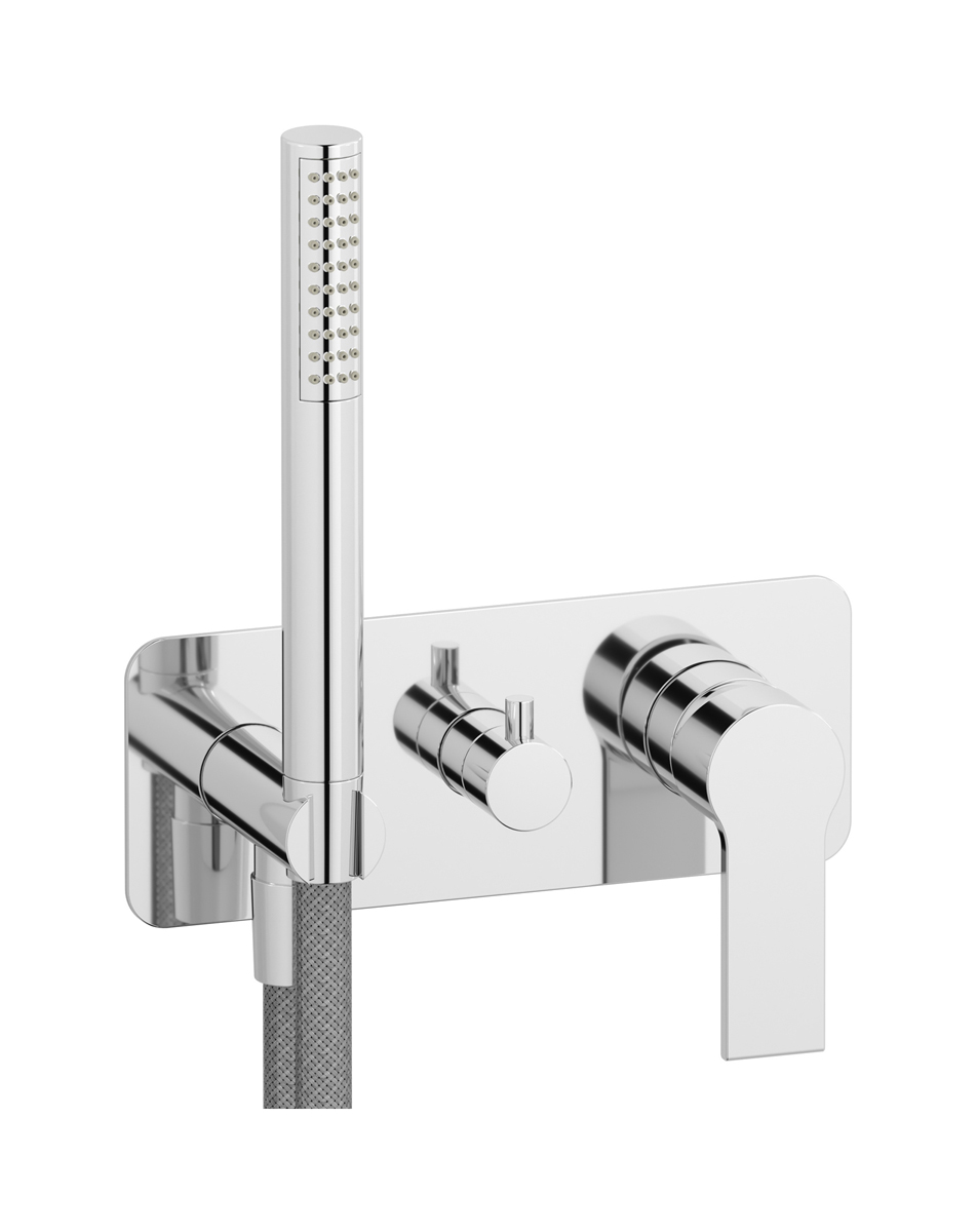 Внешние части встроенного в стену смесителя на 2 потребителя в комплекте с душевым гарнитуром. WE ARE IB wo396cc Chrome Whynot
