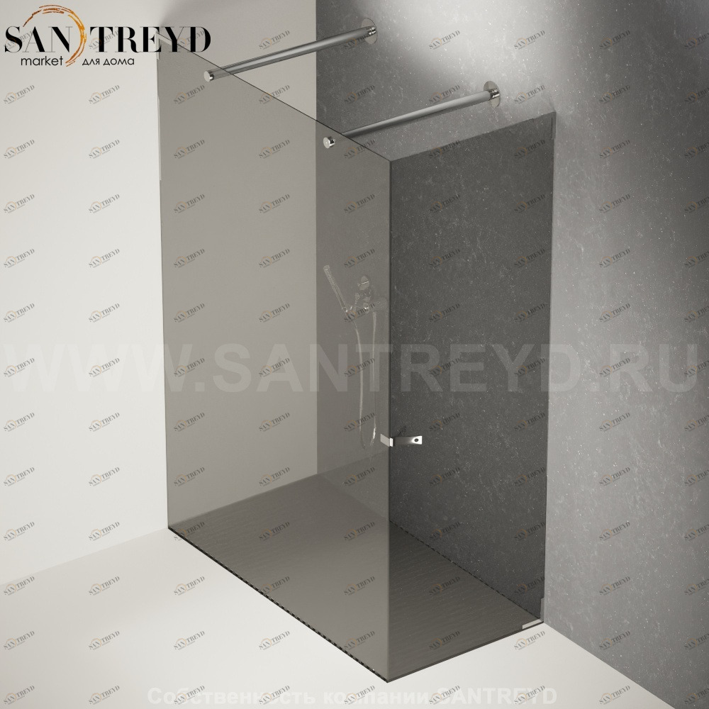 Душевое ограждение FLAT D подрезаемое, стеклянная с дверью дымчатая перегородка с 2-мя держателями с поддоном из темного дуба. Размеры: глубина от 70 до 100 см, длина от 140 до 160 см Agape DC3070100140160TTWM