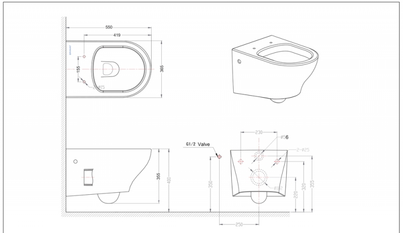 C01017UW-A-ENG Подвесной унитаз настенный Белый Bravat Rael Китай - Вид №1