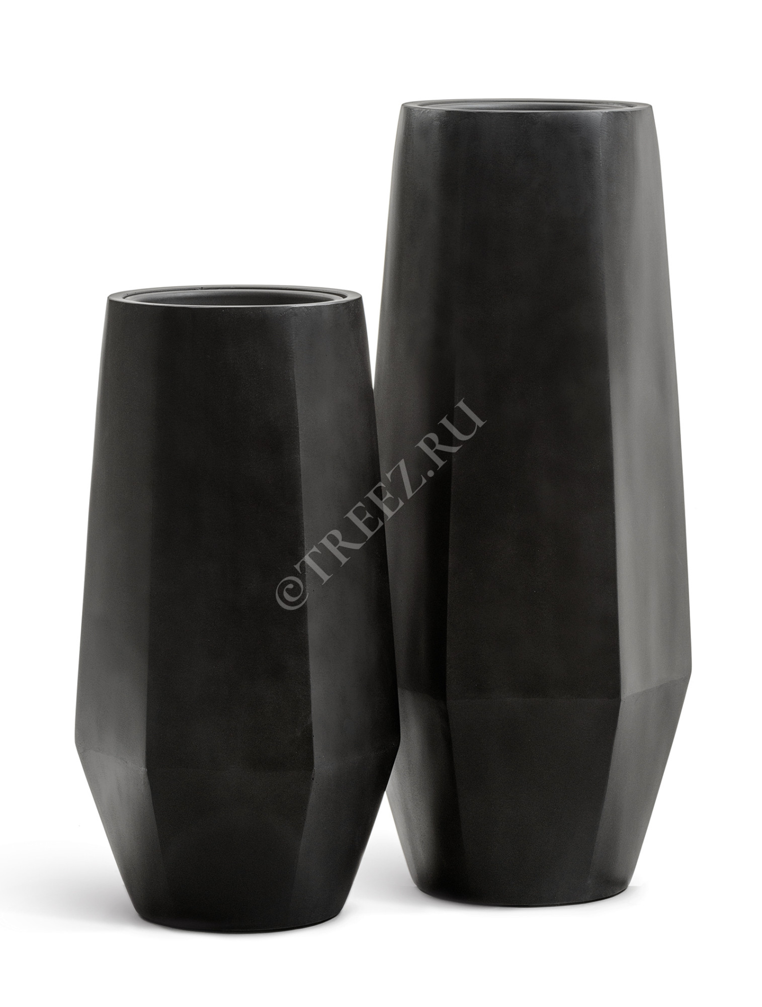 41.3321-08-048-BLCK-097 Кашпо  Effectory - серия Crystal - Высокий многогранник - Антрацит Цветочная коллекция 