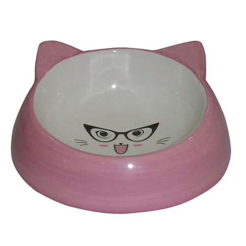 ПР0049197 Миска для животных Cat in Glasses розовая керамическая 14,7х14,7х6,3см 150мл Foxie 
