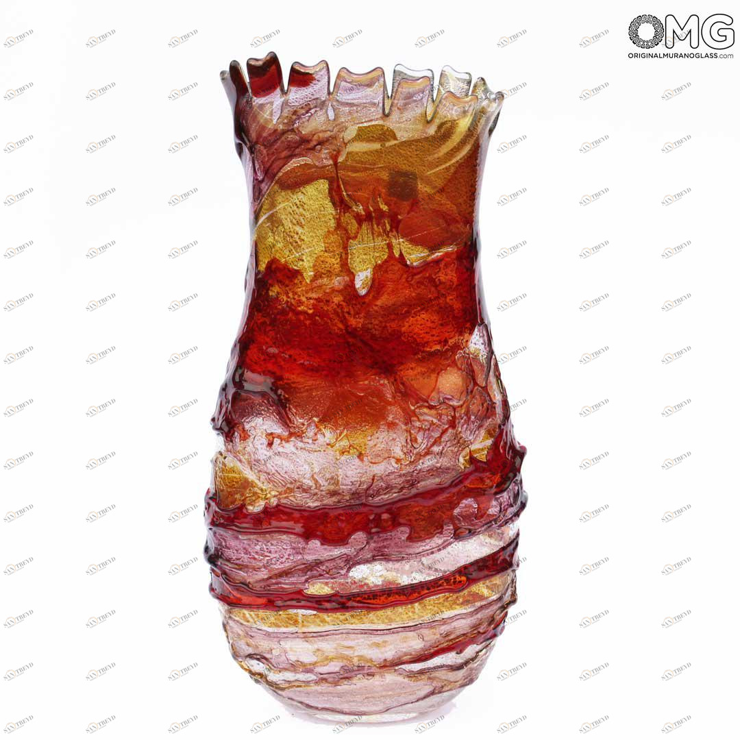 2002 ORIGINALMURANOGLASS Янтарная ваза сбруффи Алексис - муранское стекло OMG 10 см 