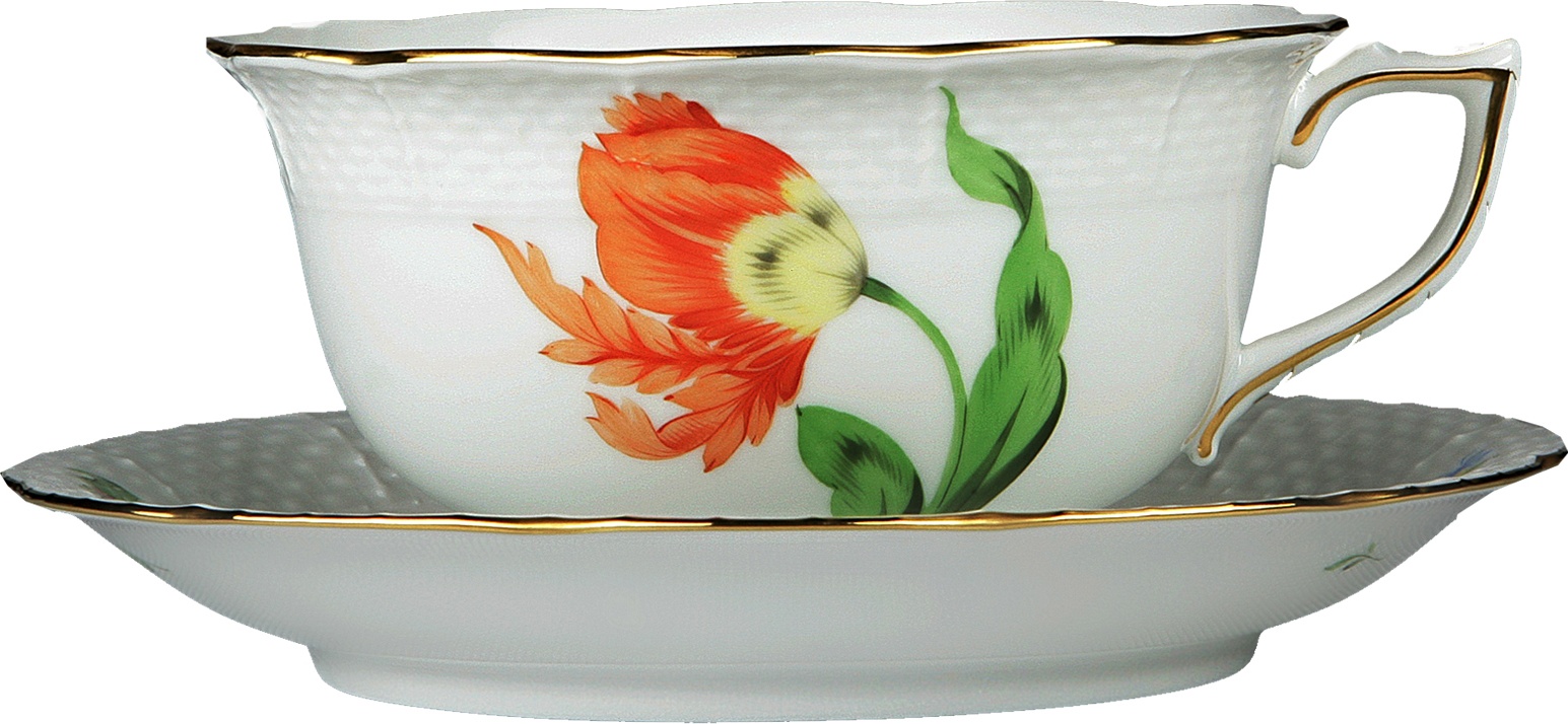 1051716 Herend Чашка чайная с блюдцем 180мл "Китти" (оранжевая) Фарфор, Керамика 
