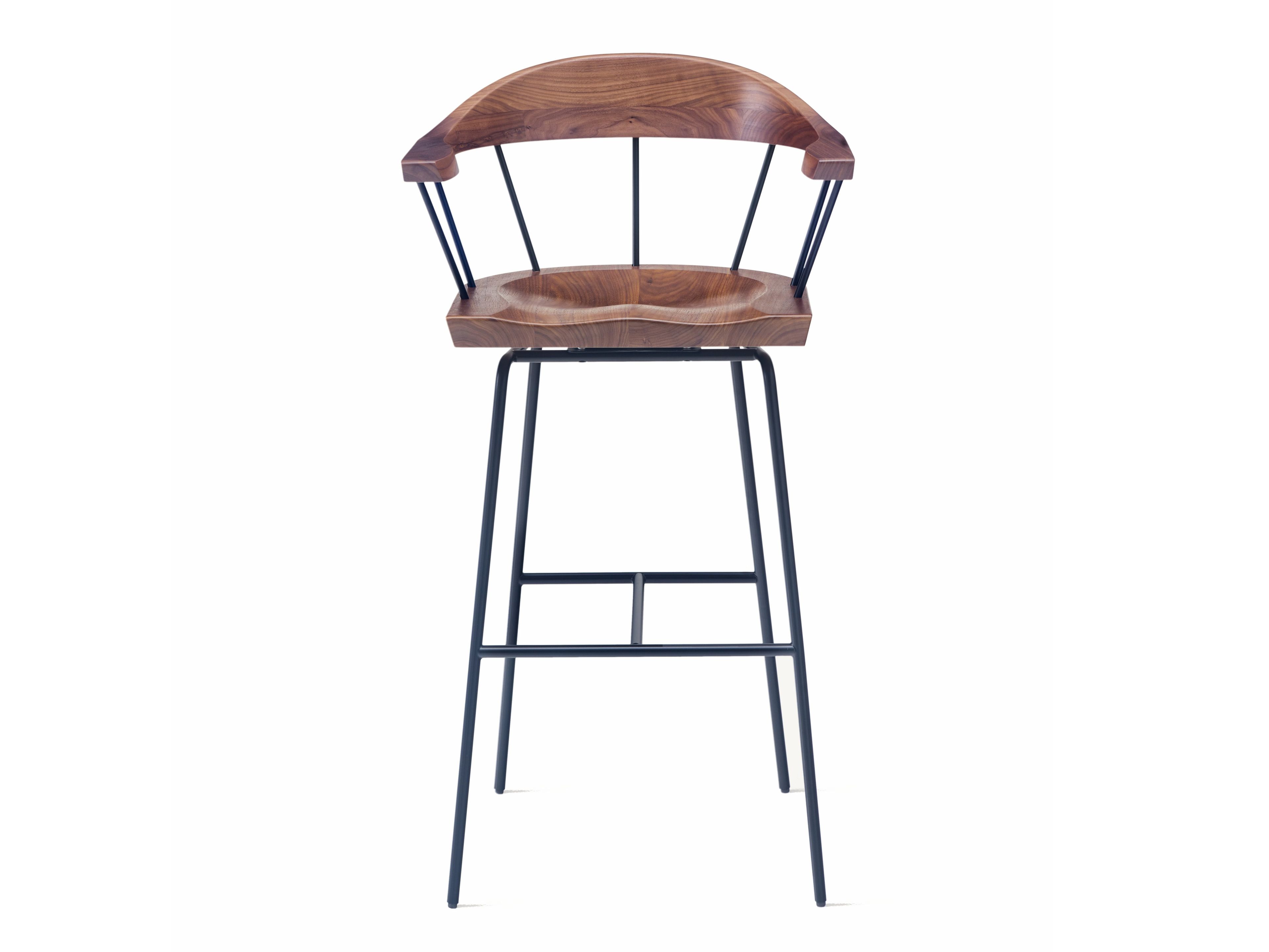 Высокий барный стул из стали и дерева с подлокотниками BassamFellows Spindle ARCH-00104076 - Вид №1