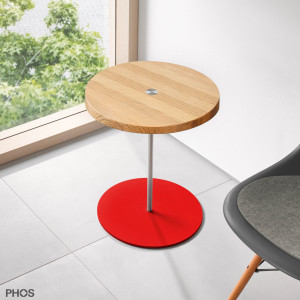 BT400-Eiche-BPR Приставной столик, высота 40 см, столешница из дуба, основание красного цвета PHOS