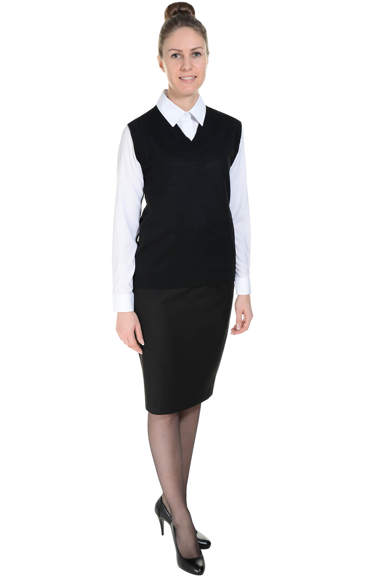 62516 Жилет трикотажный женский черный  Одежда для официантов  размер 44-46 Спецодежда  - Вид №2