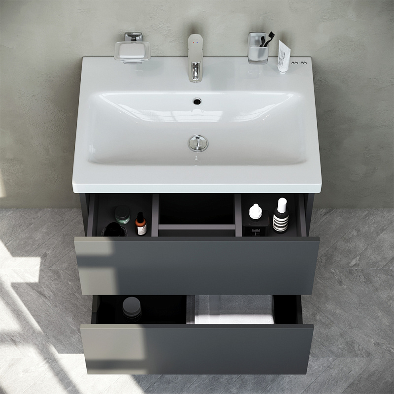 M90FHX06022GM База под раковину подвесная 60 см 2 ящика push-to-open графит матовый AM.PM Gem - Вид №1