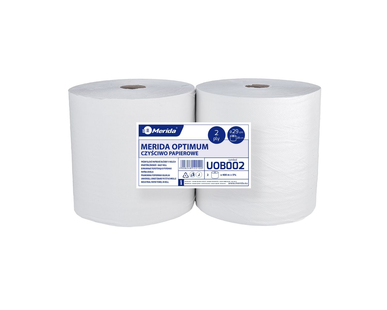 UOB002 Салфетка для уборки ОПТИМУМ 29, длина 400 м, двухслойная, БЕЛАЯ, в упаковке 2 шт. Merida  - Вид №1