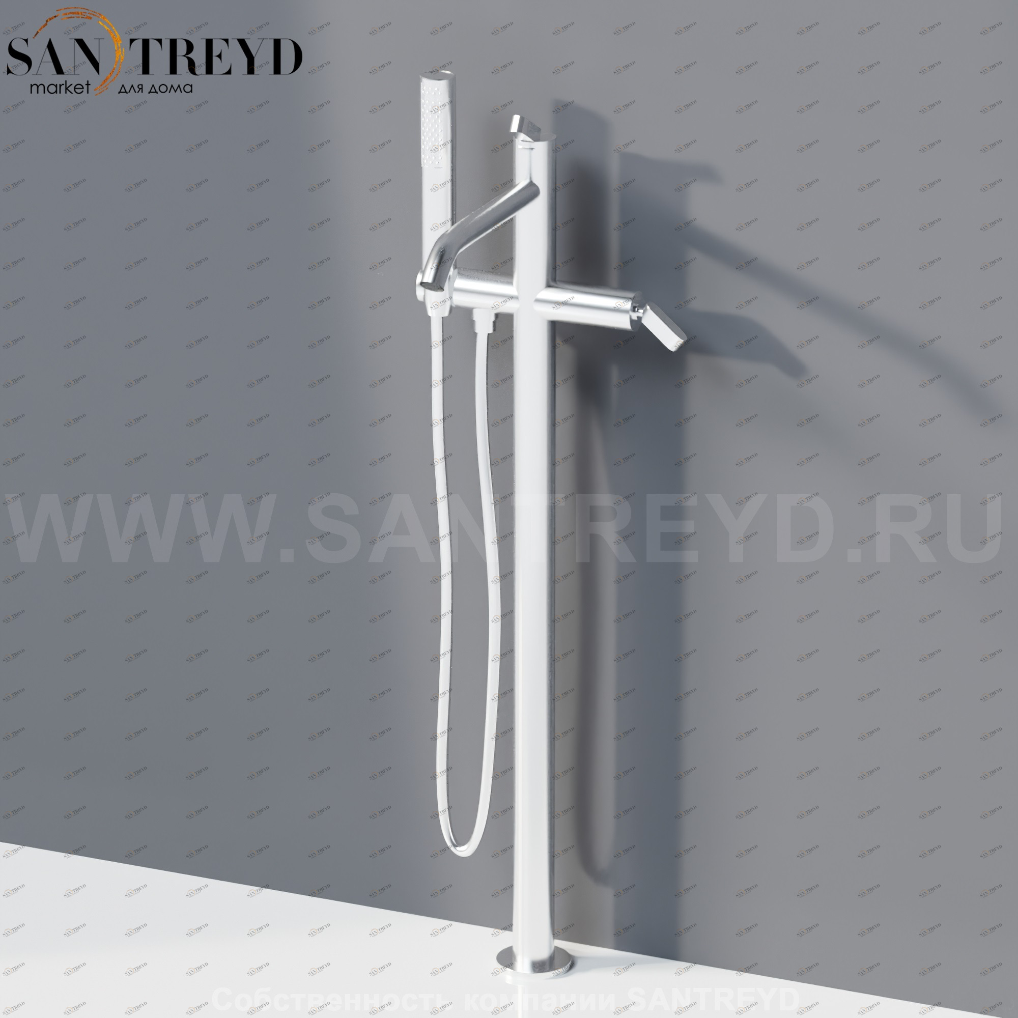 Agape SQUARE Напольный смеситель с ручным душем для ванны хромированный матовый ARUB1112SP