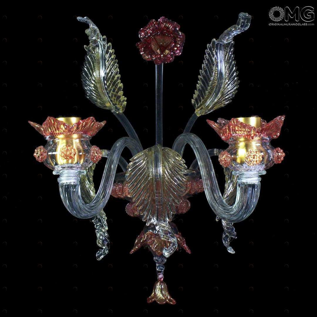 1295 ORIGINALMURANOGLASS Настенный светильник Бра Ка Манцони на 2 лампочки - Венецианский Venetian - муранское стекло 40 см CLASSICO