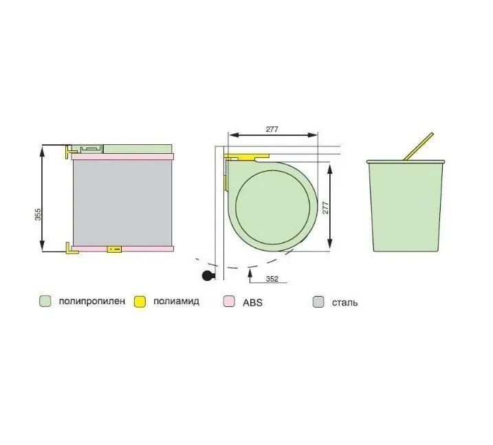 Ведро для мусора ALBIO навесное круглое, нержавеющая сталь 13 л Alveus 224309 - Вид №1