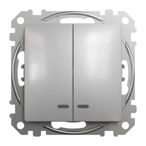 Выключатель встраиваемый Systeme Electric Sedna Design 2 клавиши с подсветкой, цвет алюминий 84830140 STLM-2167923