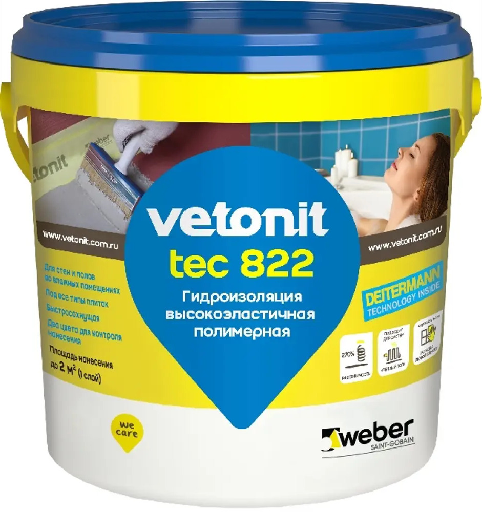 Vetonit Tec 822 — эластичная полимерная мастика для гидроизоляции влажных помещений 84630533