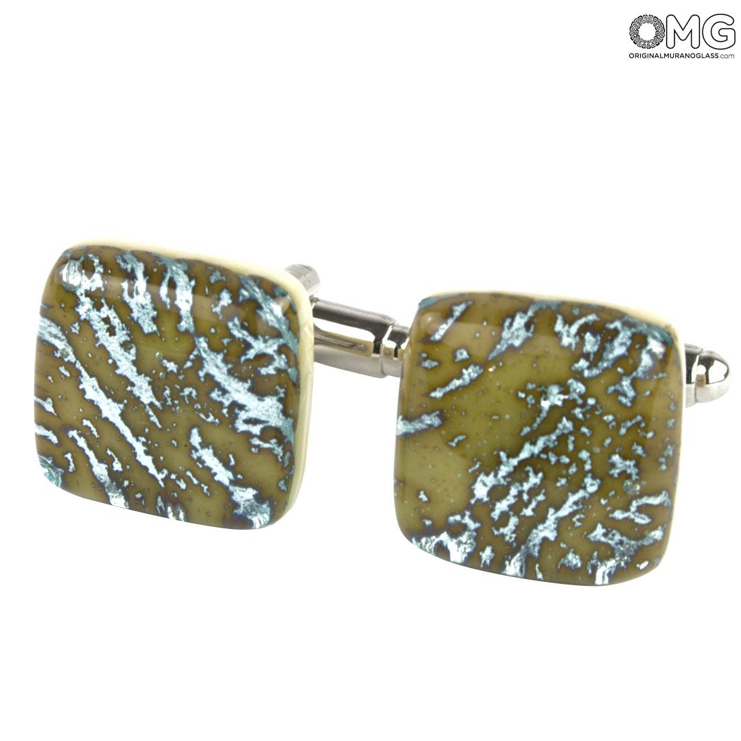 3990 ORIGINALMURANOGLASS Запонки бирюзово-песочные - муранское стекло OMG 1 см  - Вид №1