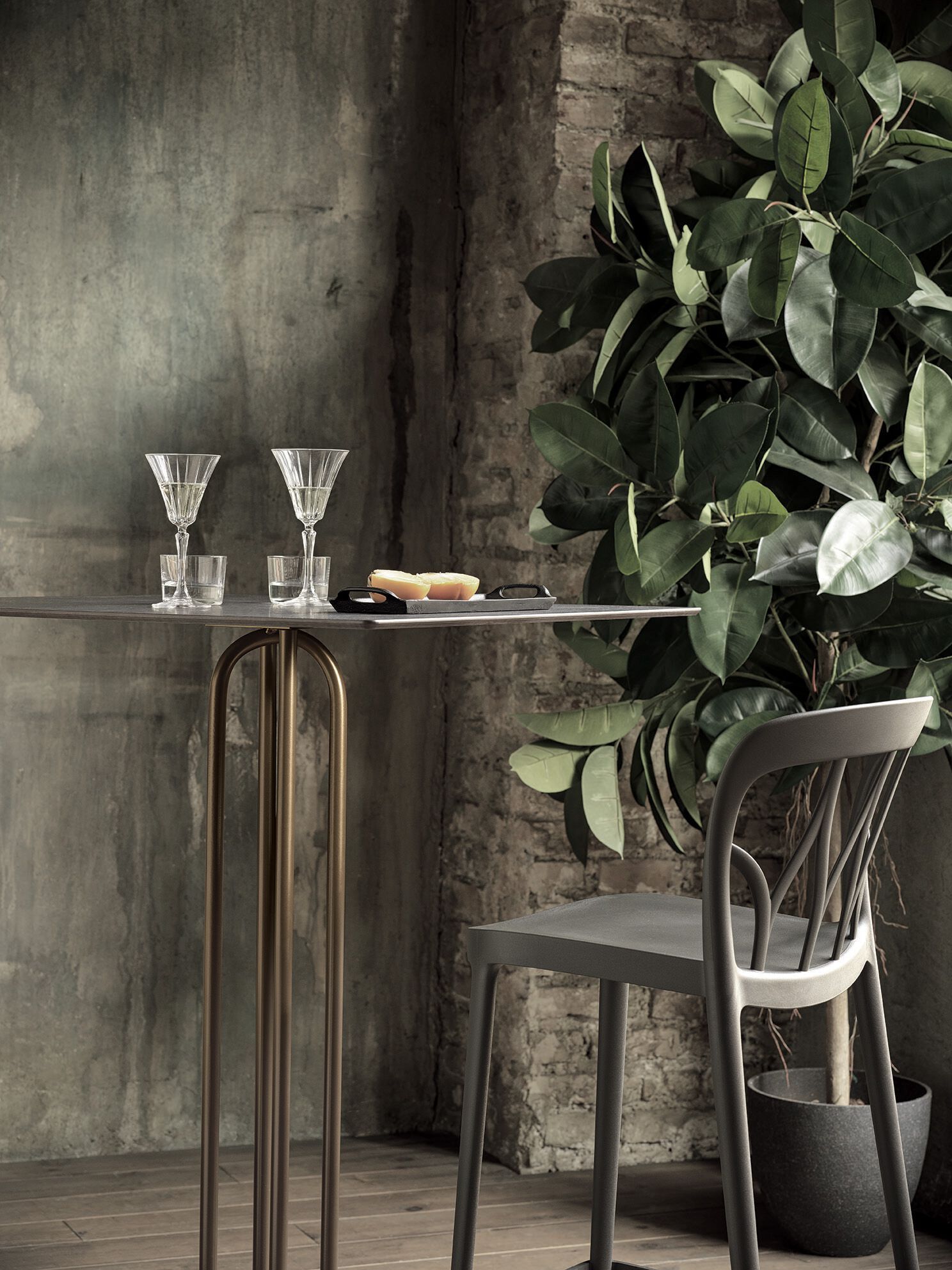 Стальной и деревянный квадратный высокий контрактный стол Bontempi Casa RAIL ARCH-00078372 - Вид №1