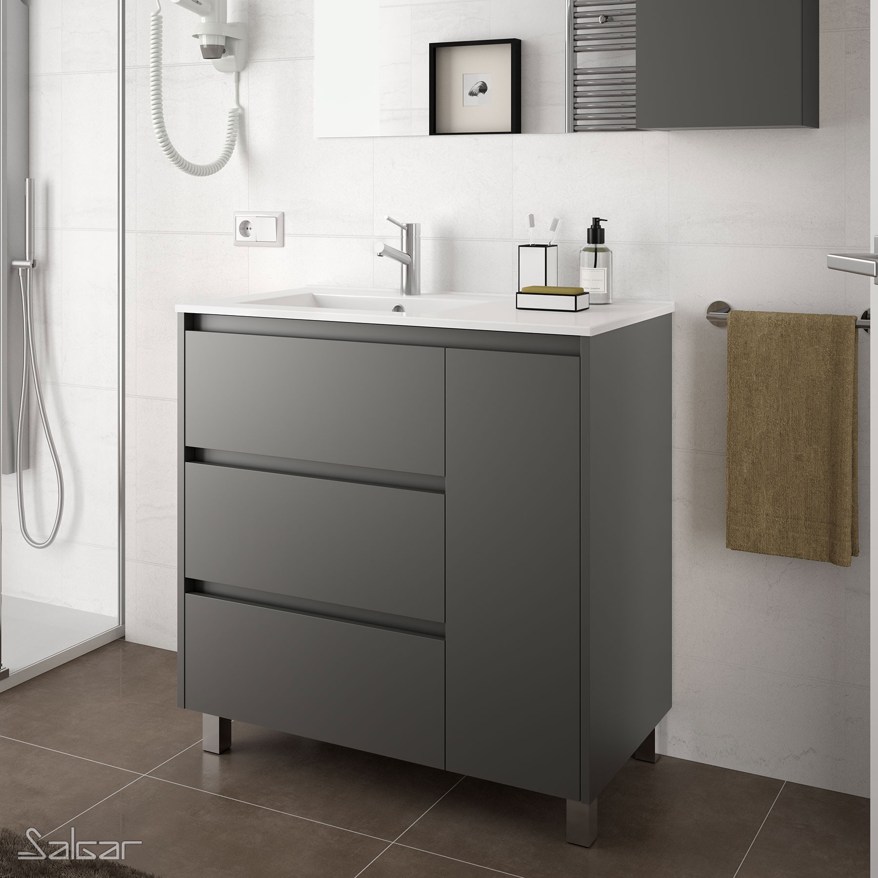 85120 SALGAR Мебель для умывальника ARENYS 855 MATT GREY + Раковина Мэтт Грей