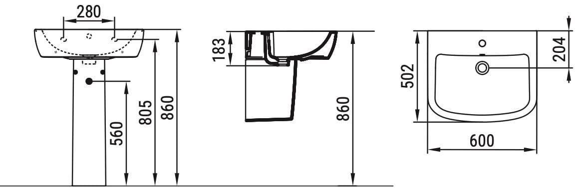 Керамическая одиночная подвесная раковина с переливом Ceramica Dolomite Gemma2 ARCH-00083185 - Вид №6