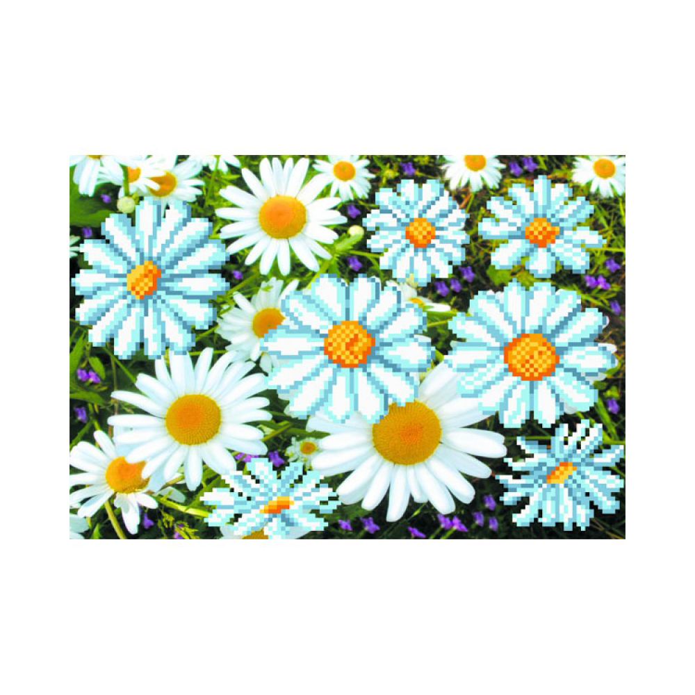 4091 Канва/ткань с рисунком Рисунок на шелке 28 см х 34 см "Ромашки" Матренин посад 