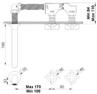 rvb Смеситель для умывальника настенный на 3 отверстия из хромированной латуни Times 4073.--.51 - Вид №1