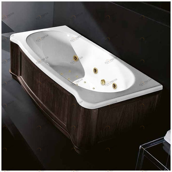 Ванна Gruppo treesse New Classic Young ATC-V674Q-SX-WV-GD белая с золотой фурнитурой гидромассажем аэромассажем и дезинфекцией прямоугольная левая дерево венге ATCV674QSXWVGD