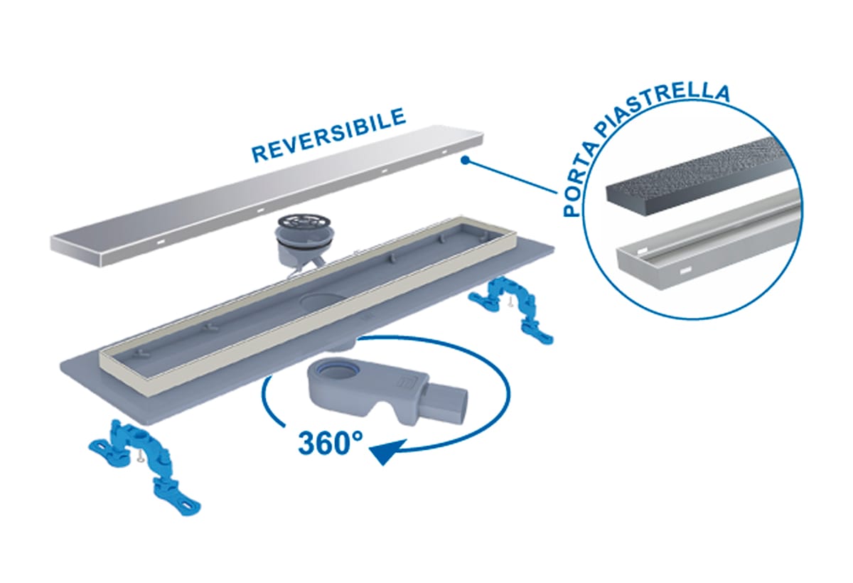 Сифонированный канал из АБС-пластика Pratiko Bathroom 1 с решеткой из нержавеющей стали First Corporation First Plast ARCH-00003532