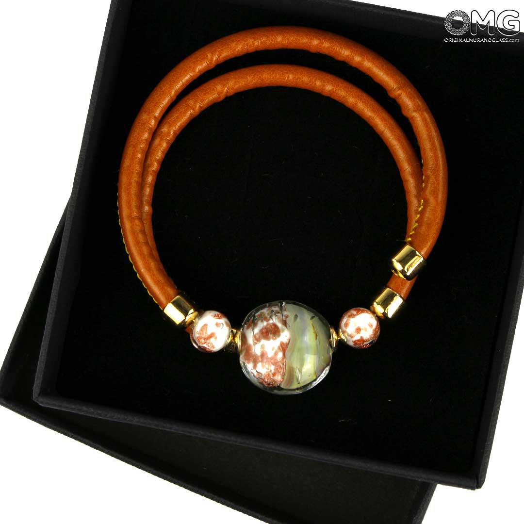 3744 ORIGINALMURANOGLASS Браслет Флоренция - халцедоновое стекло и авантюрин - муранское стекло OMG 18 см  - Вид №1