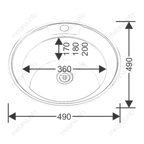 Мойка 490 MELANA 0,8/180 врезная круглая с сифоном (002 t *12) 002 t (*12) - Вид №1