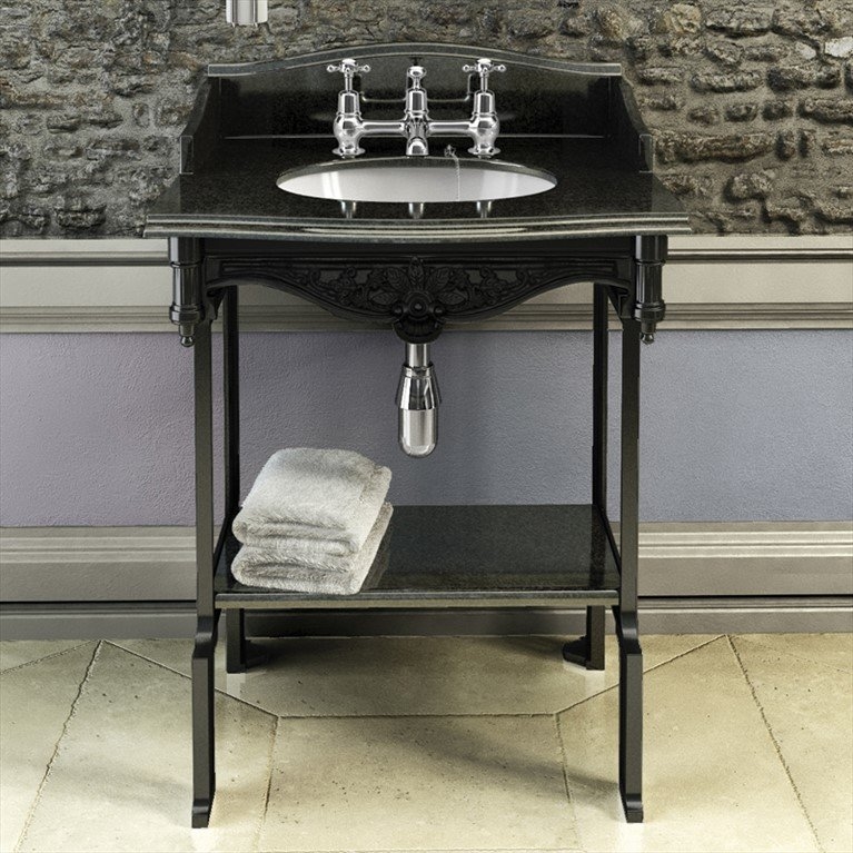 Гранитная столешница на 1,2 или 3 отверстия с подстольем из черного алюминия  Burlington G7 1TH, T48 BLA, G12 65см х 57,5см  - Вид №4