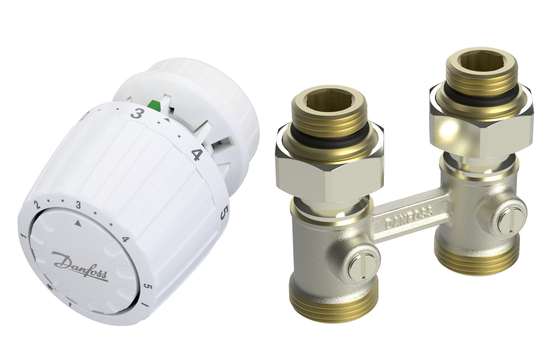 Danfoss Комплект RLV-KB/RTR 7090 для радиаторов с нижним подключением RLV-KB 15 + RTR 7090, 1/2 Угловой 013G7224  - Вид №1