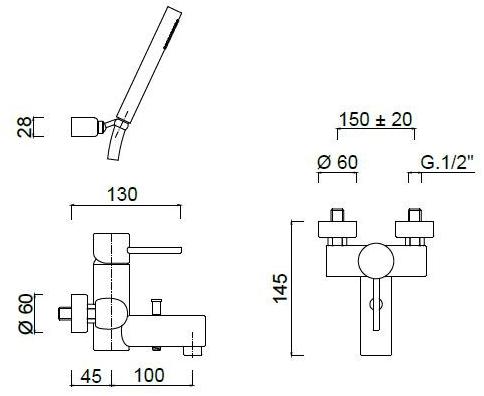 Rubinetteria Giulini Смеситель для ванны настенный с ручным душем Futuro F6501 - Вид №1