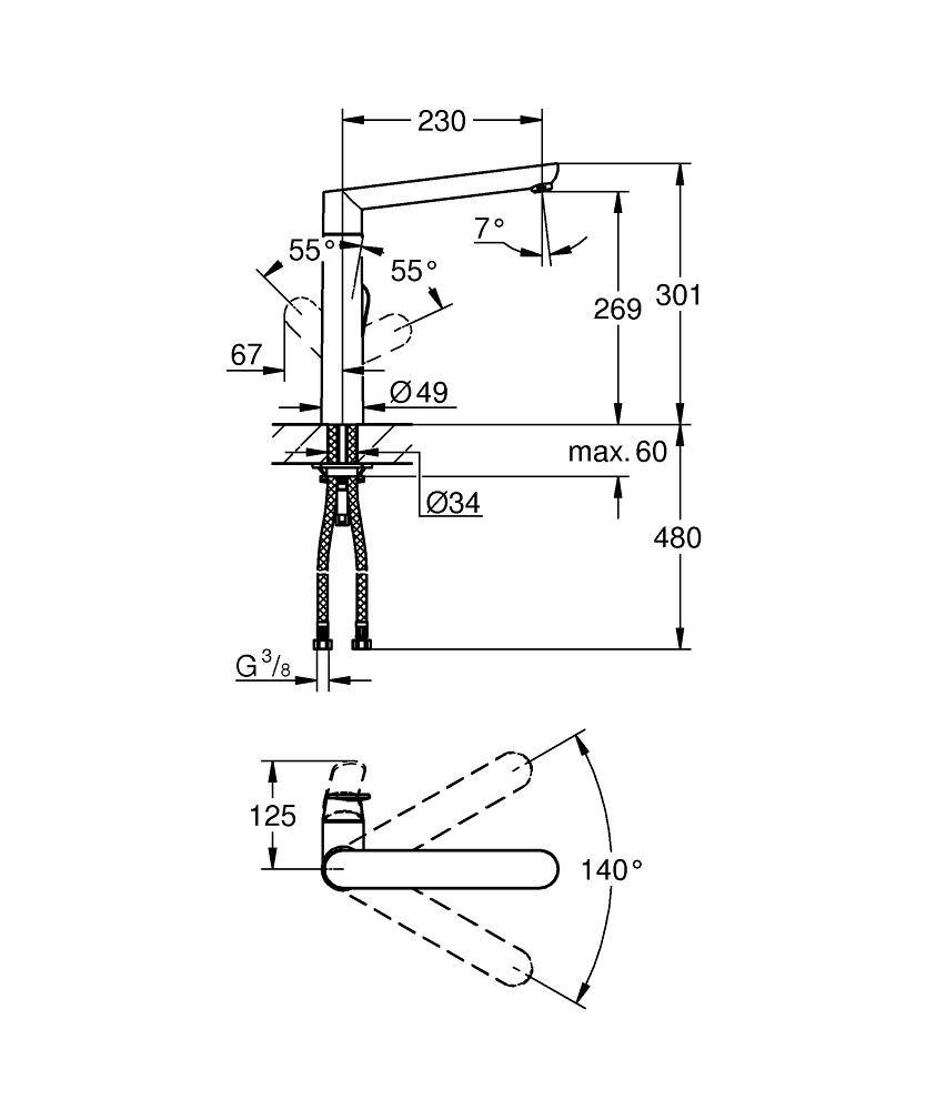 32175DC0 Смеситель для кухни Grohe K7 суперсталь - Вид №1