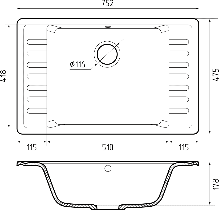 Кухонная мойка Кварц QUARZ S512 GranFest 71-S512 - Вид №1