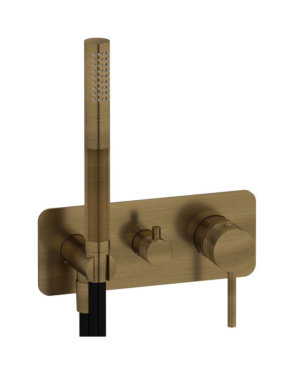 Внешние части встроенного в стену смесителя на 2 потребителя в комплекте с душевым гарнитуром WE ARE IB id313mb Modern Bronze Industria
