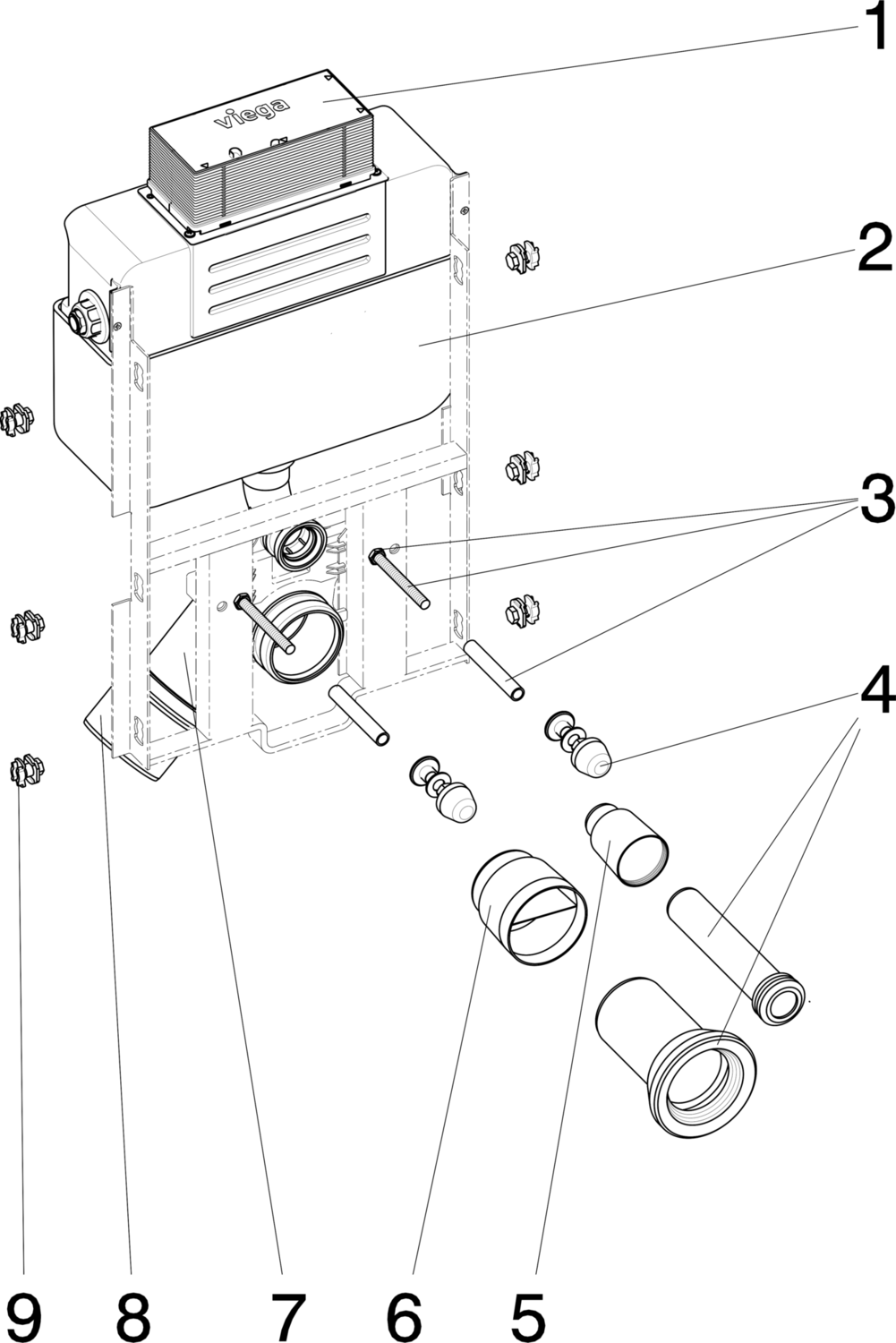 Системная техника  Steptec  Элементы для унитазов, модули для унитазов  Сверху VIEGA 656 126 1) Модель 8437.3 Santreyd  - Вид №3