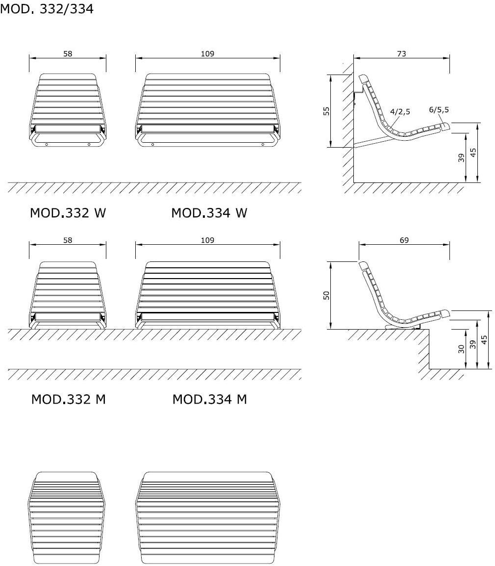 Euroform W Модульная деревянная скамья со спинкой Contour 332 w/m, 334 w/m - Вид №2
