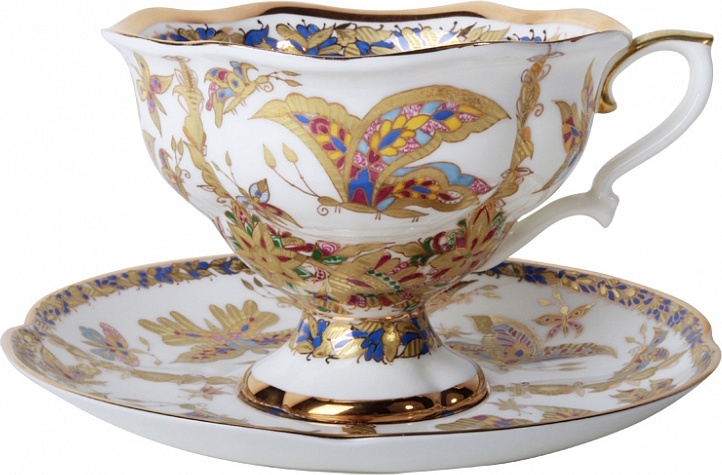 1048397 Императорский фарфоровый завод Чашка с блюдцем "Фантастические Бабочки" "Наташа" Фарфор костяной 