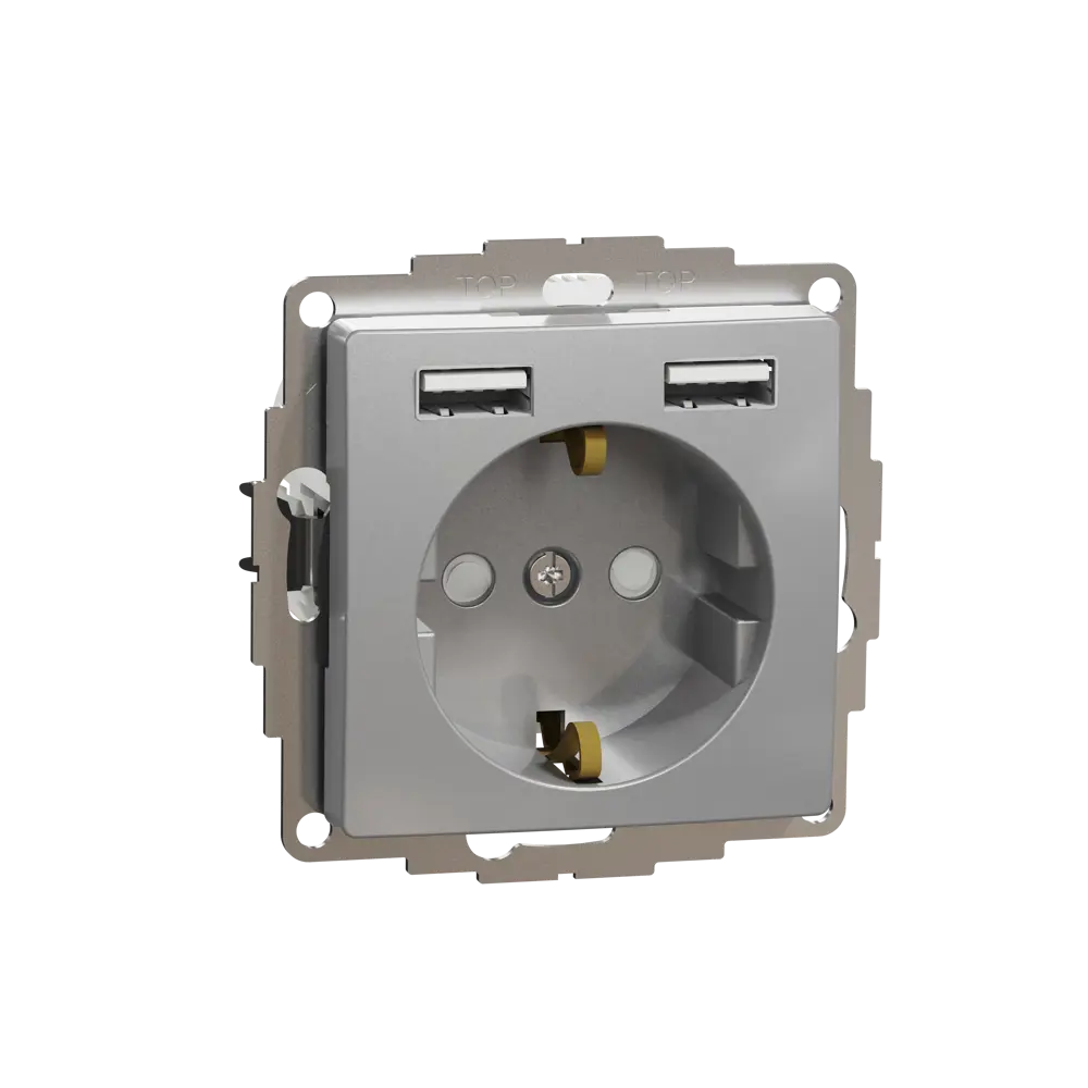 Розетка встраиваемая Systeme Electric Sedna Design с заземлением разъем USB, цвет алюминий 84794313 STLM-2018911 - Вид №1
